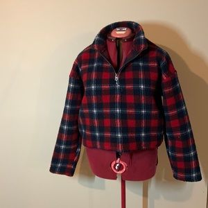 Cropped Sherpa plaid sweater